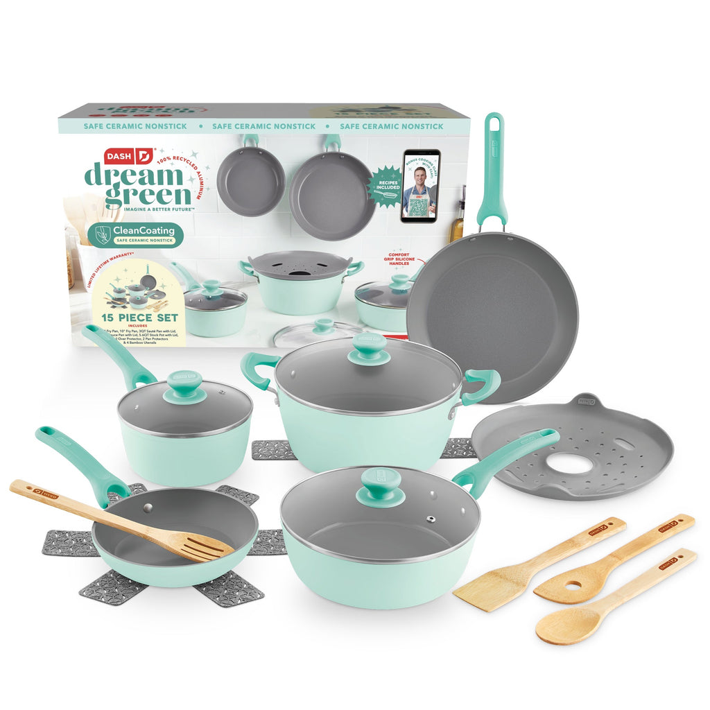 Dream Green Recycled Aluminum 15pc Cookware Set - Aqua